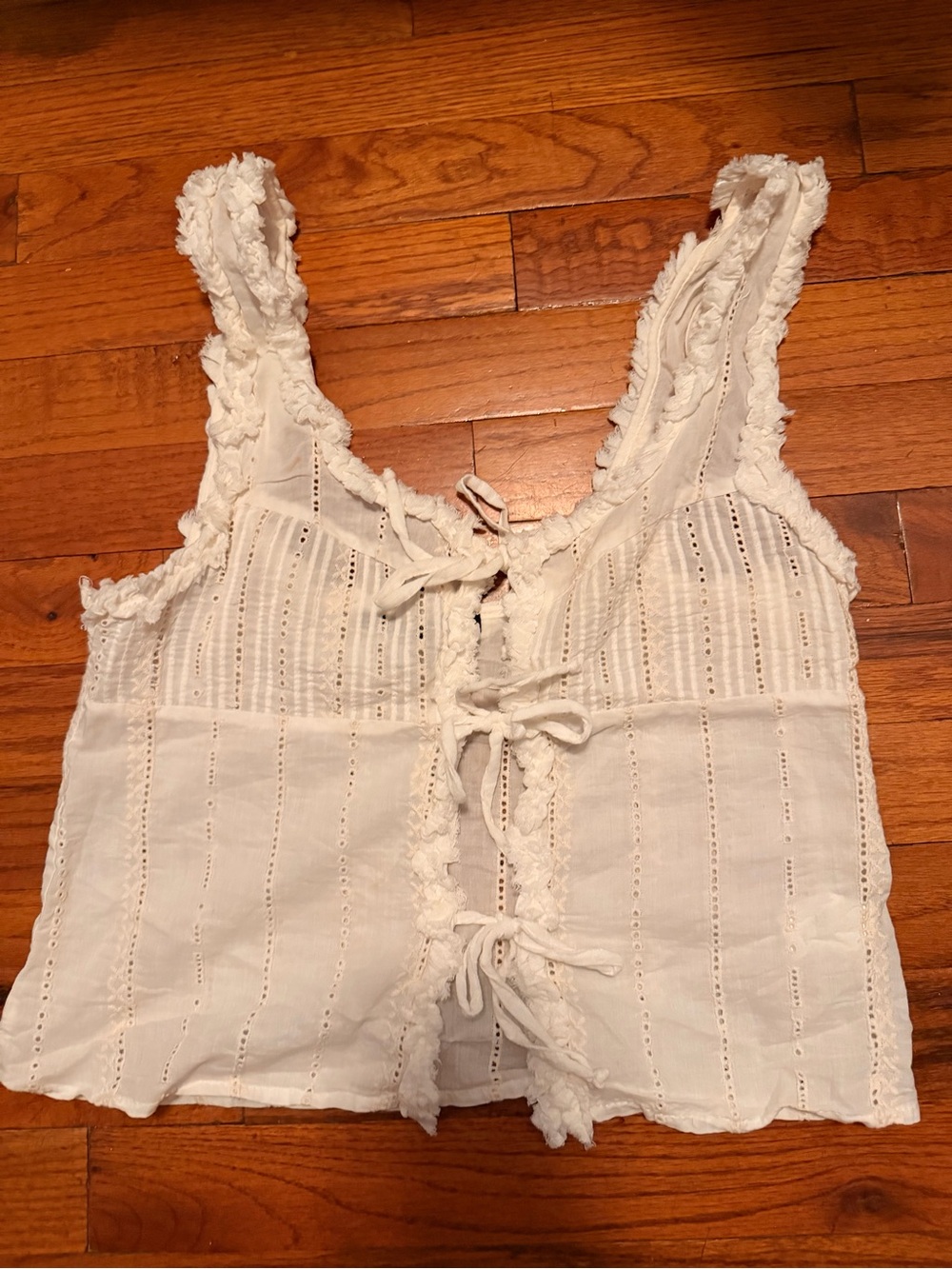 Zara White Eyelet Tie-Front Tank Top